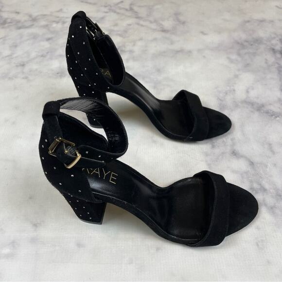Raye x Anthropologie Genesis Black Suede Crystal Embellished Heel Sandals Sz 8 - Picture 4 of 12